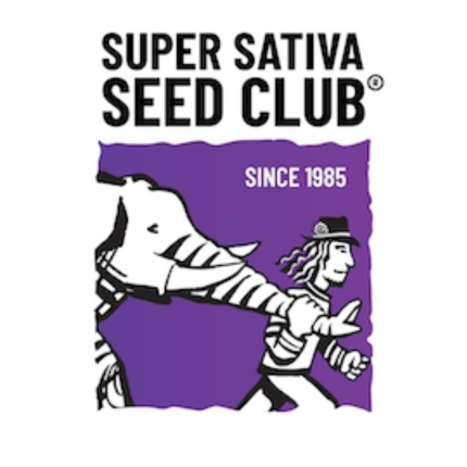 Das Logo von Super Sativa Seed Club, Ein Elefant dem am Rüssel spazieren geführt wird